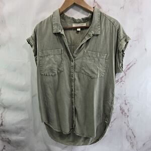 Cloth & Stone Shirt Womens Medium Green Anthropologie Button Up Short Sleeve